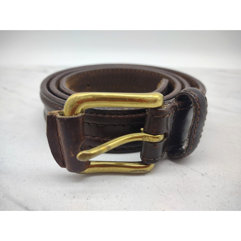 Vintage Mens Leather Belt 35 Inch Brown Brass Dress Rustic Cowboy Hipster Work